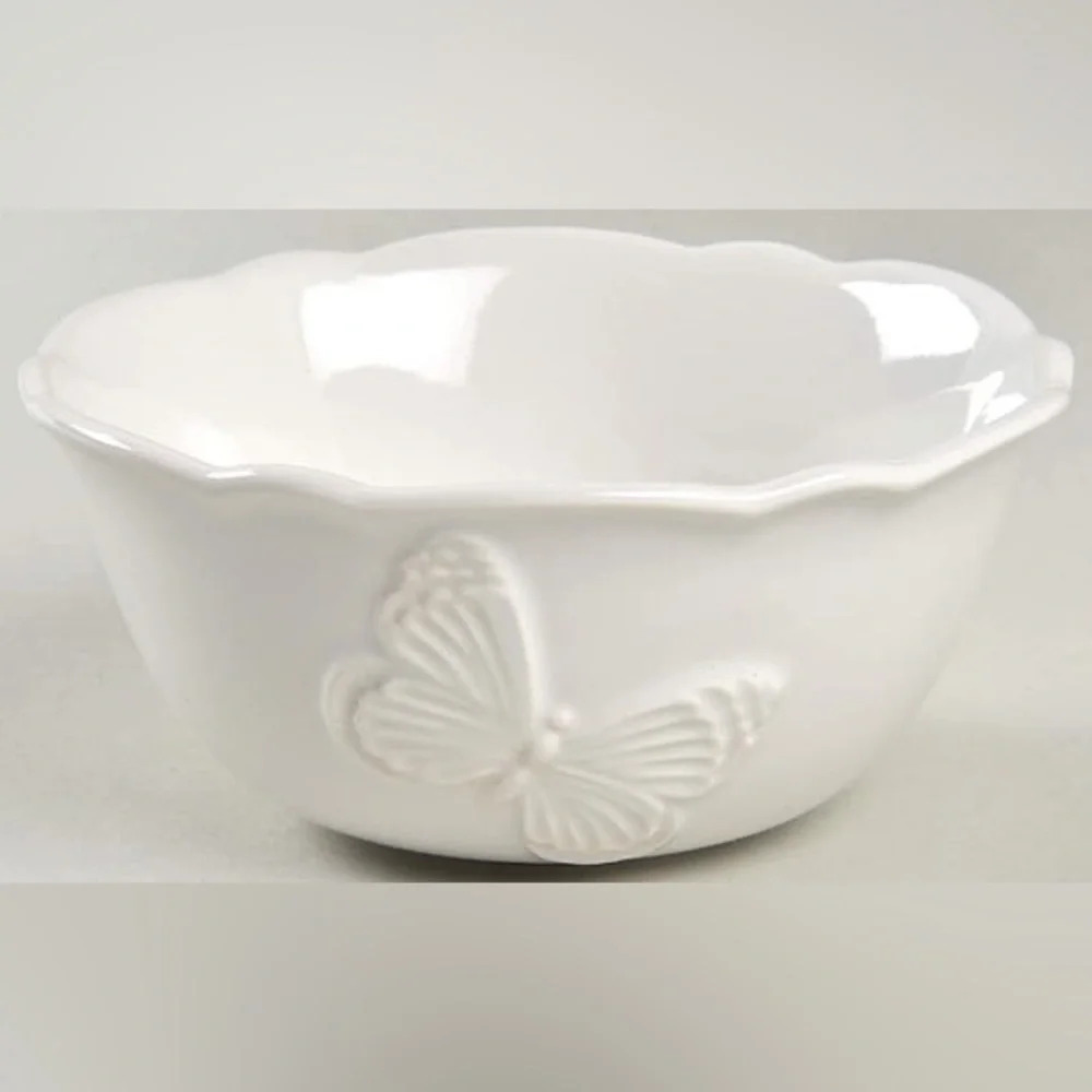Lenox Butterfly Meadow Carved White Dessert Fruit Sauce Bowl 5.25" EUC Serveware